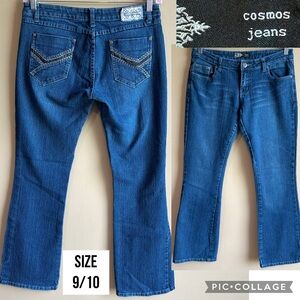 Cosmos Womens Jeans Y2K Low Rise Bootcut Embellished Pockets Stretch Size 9/10